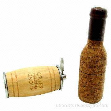 Wine Bottle USB Flash Drive, Wooden Design, 1 to 32GB Memory Capacity
